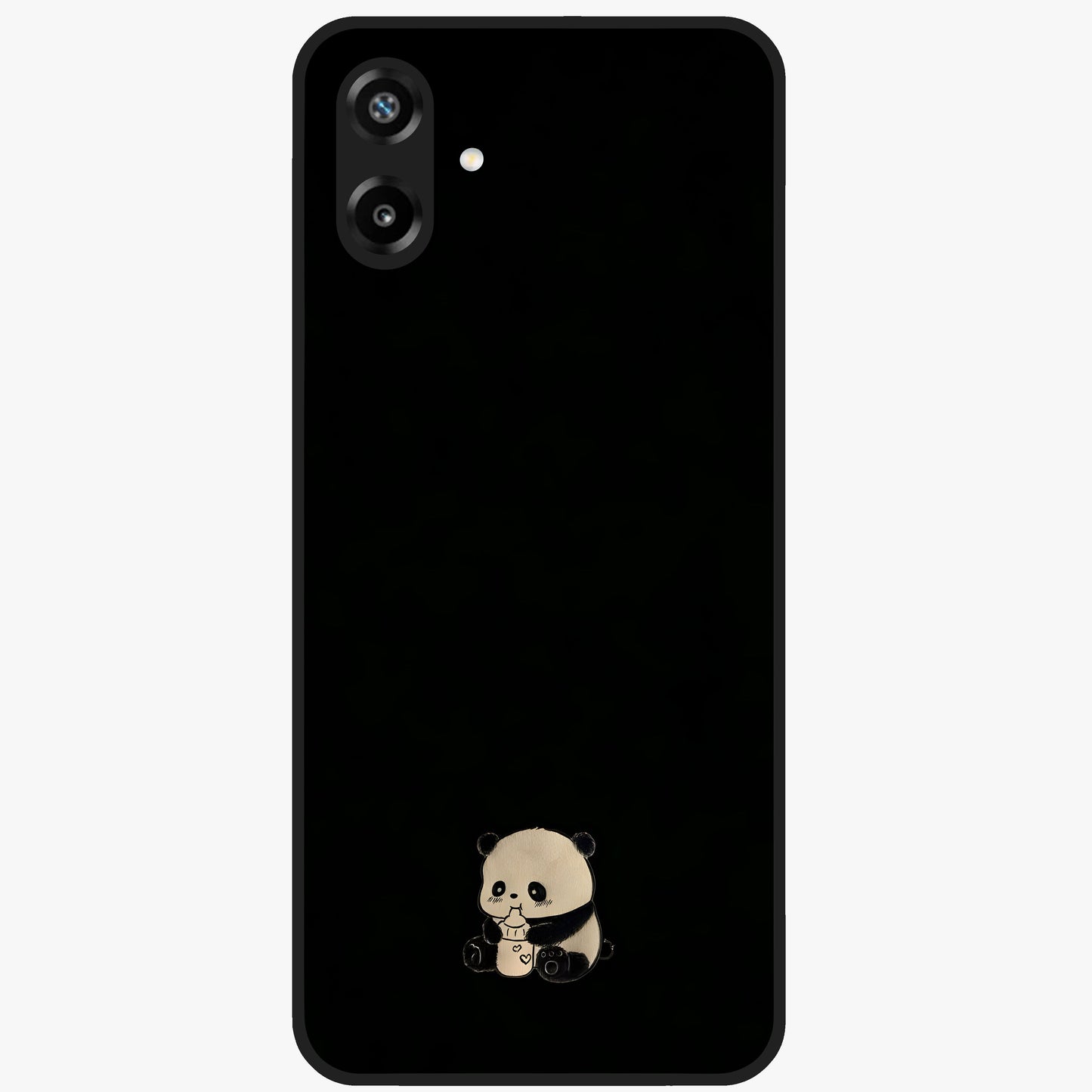 Midnight Panda Love Glass Case showing flat back view with cute panda themed artwork and glossy glass finish.