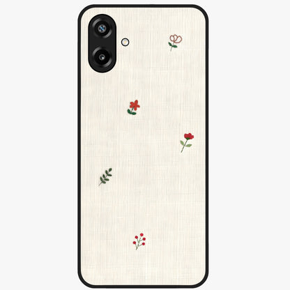 Minimal Petal Whispers Glass Case showing flat back view with soft minimal floral artwork and glossy glass finish.