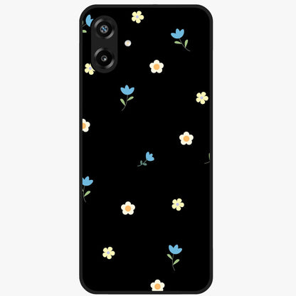Minimalistic Blue With White Flower Pattern Glass Case showing flat back view with blue background and white flower pattern and glossy glass finish.