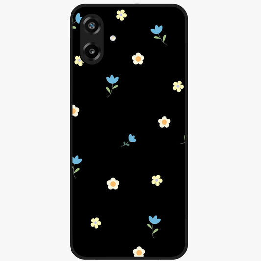 Minimalistic Blue With White Flower Pattern Glass Case showing flat back view with blue background and white flower pattern and glossy glass finish.