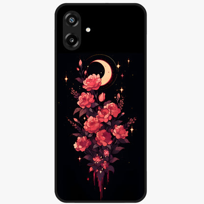 Moonlit Floral Elegance Glass Case showing flat back view with elegant floral artwork under moonlit tones and glossy glass finish.