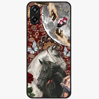 Moonlit Royal Stallion Glass Case showing flat back view with majestic horse under moonlight artwork and glossy glass finish.