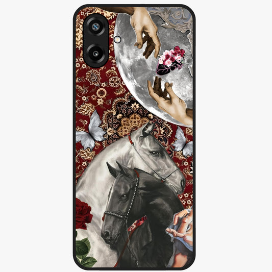 Moonlit Royal Stallion Glass Case showing flat back view with majestic horse under moonlight artwork and glossy glass finish.