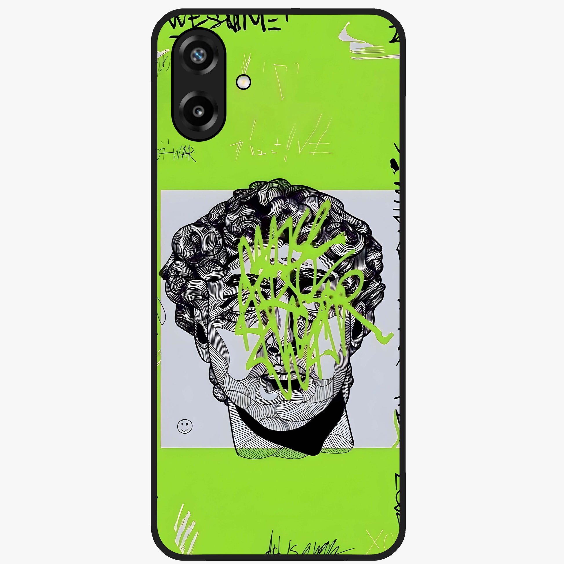 Neo Graffiti Rebellion Glass Case showing flat back view with vibrant graffiti artwork and glossy glass finish.