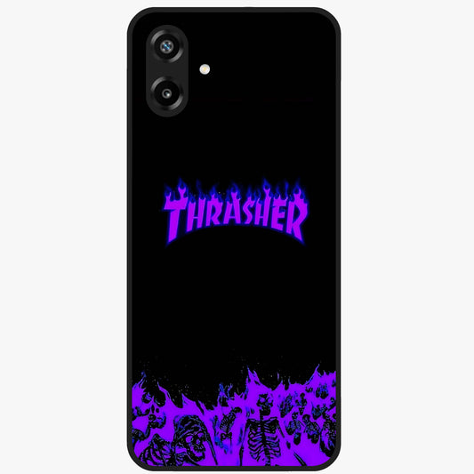 Neon Flame Riot Glass Case showing flat back view with neon flame artwork and glossy glass finish.
