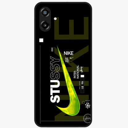 Neon Street Edition Glass Case showing flat back view with neon street style artwork and glossy glass finish.