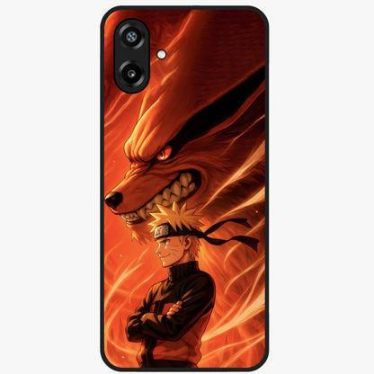 Nine Tails Legacy Glass Case showing flat back view with powerful nine-tailed fox inspired artwork and glossy glass finish.
