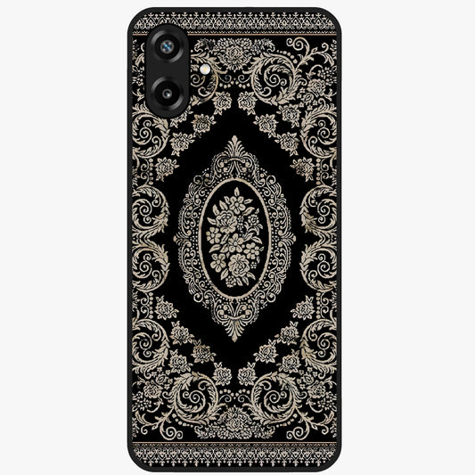 Noir Bloom Elegance Glass Case showing flat back view with elegant dark floral artwork and glossy glass finish.