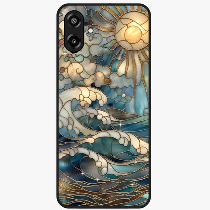 Oceanic Stained Printed Glass Case showing flat back view with ocean inspired stained pattern artwork and glossy glass finish.