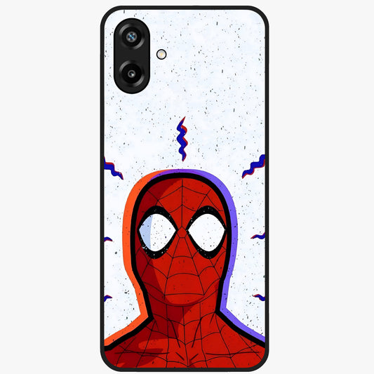 Omg Spiderman Glass Case showing flat back view with bold superhero inspired artwork and glossy glass finish.