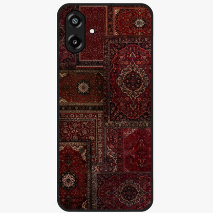 Persian Velvet Tale Glass Case showing flat back view with luxurious Persian velvet pattern artwork and glossy glass finish.