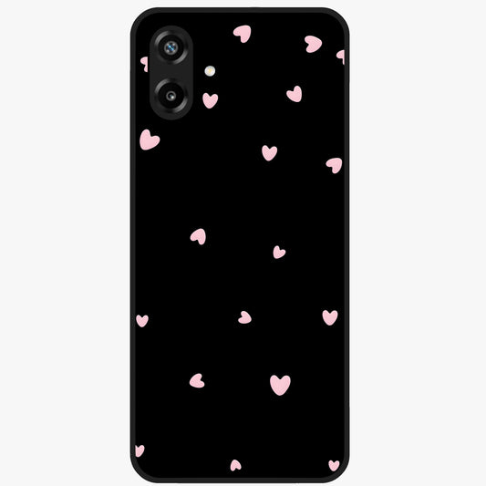 Pink Love Drops Glass Case showing flat back view with playful pink heart drops artwork and glossy glass finish.