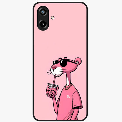 Pink Panther Glass Case showing flat back view with iconic pink panther artwork and glossy glass finish.