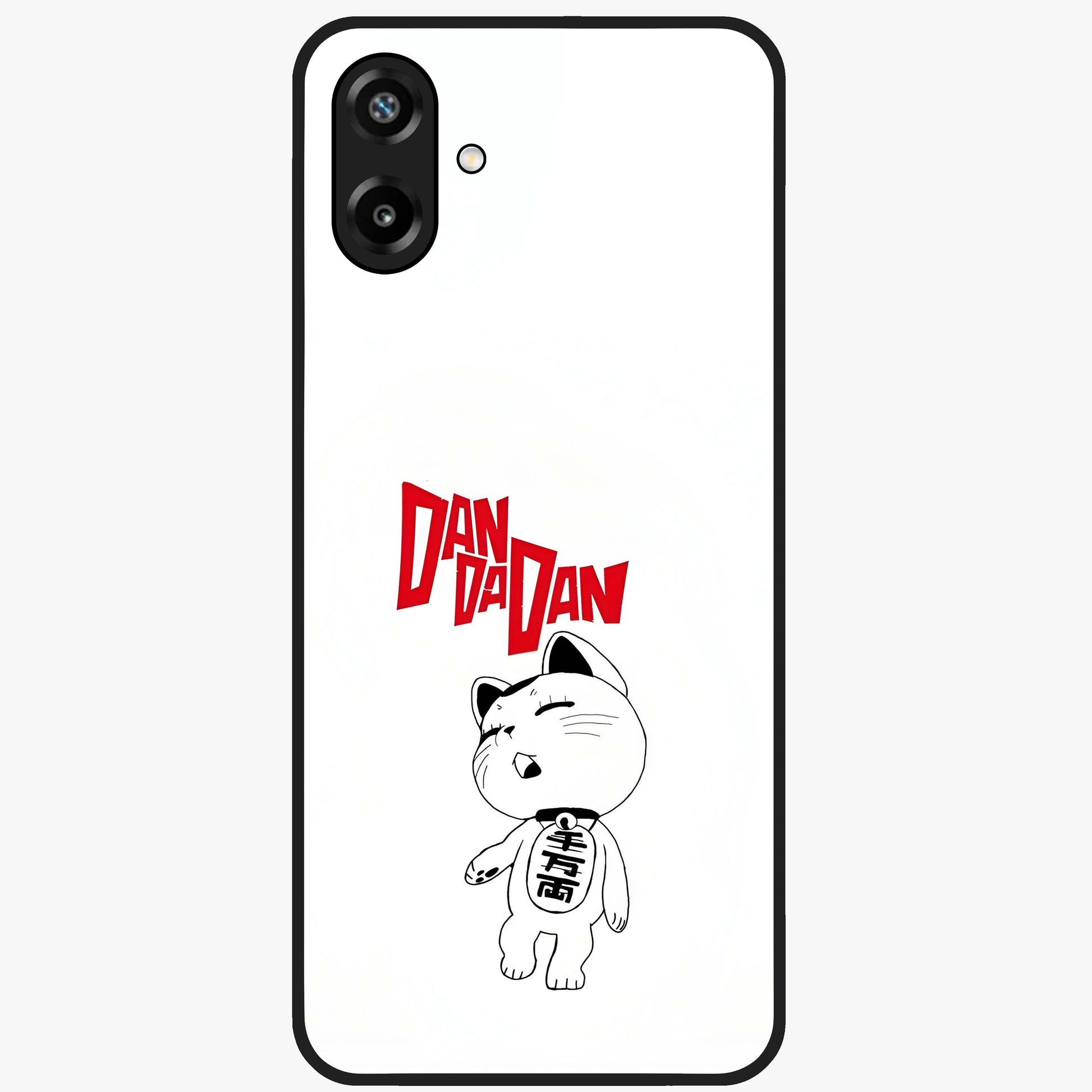 Playful Spirit Charm Glass Case showing flat back view with cheerful charm themed artwork and glossy glass finish.