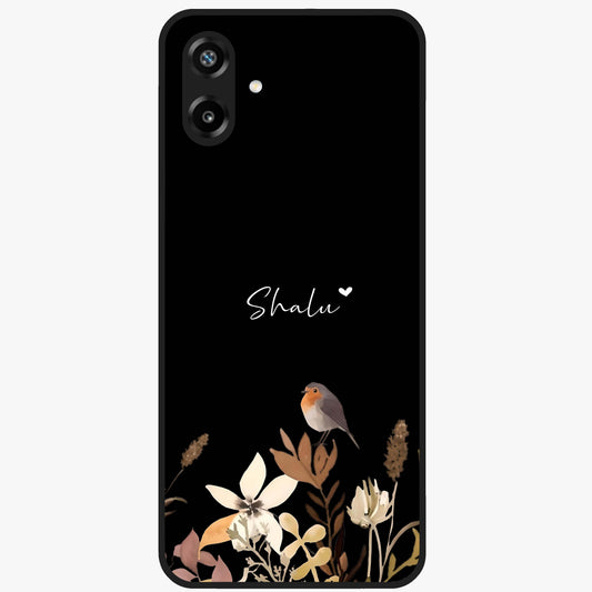 Quiet Garden Tune Custom Name Glass Case showing flat back view with peaceful garden artwork and personalized name design.
