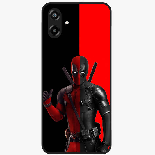 Red & Black Deadpool Theme Glass Case showing flat back view with bold comic inspired artwork and glossy glass finish.