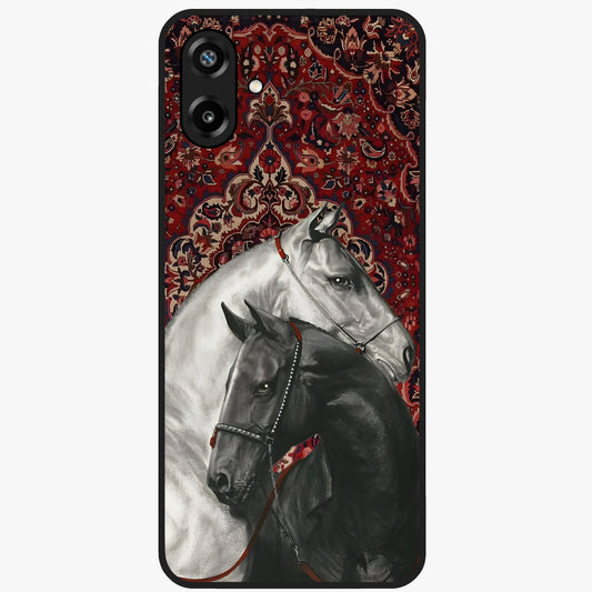 Regal Stallion Tapestry Glass Case showing flat back view with majestic horse tapestry artwork and glossy glass finish.