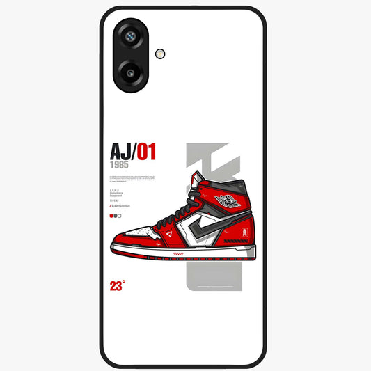 Retro Sneaker Blueprint Glass Case showing flat back view with sneaker blueprint style artwork and glossy glass finish.