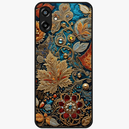Royal Jewel Garden Glass Case showing flat back view with decorative floral garden artwork and glossy glass finish.