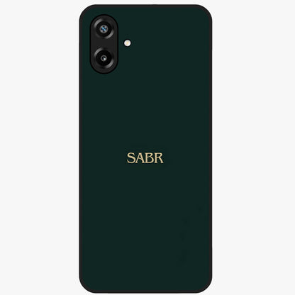 Sabr Minimal Patience Glass Case showing flat back view with minimalist typography artwork and glossy glass finish.
