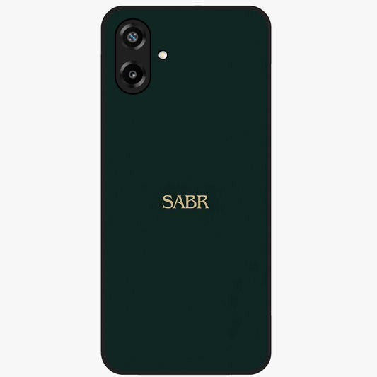 Sabr Minimal Patience Glass Case showing flat back view with minimalist typography artwork and glossy glass finish.