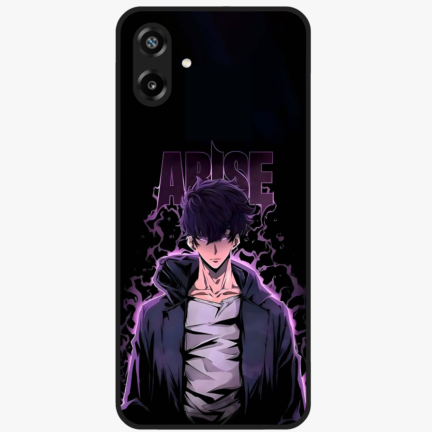 Shadow Monarch Awakening Glass Case showing flat back view with powerful dark monarch themed artwork and glossy glass finish.