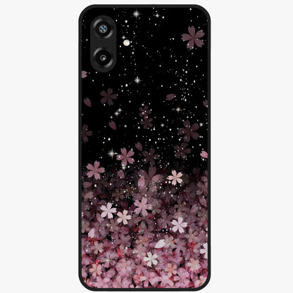 Small Starry Flowers Glass Case showing flat back view with delicate starry floral artwork and glossy glass finish.