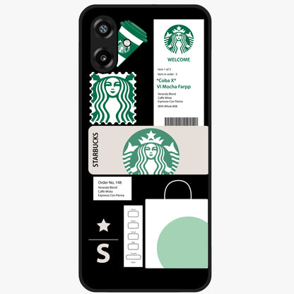Starbucks Mocha Glass Case showing flat back view with coffee inspired artwork and glossy glass finish.