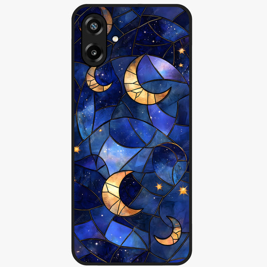 Starlit Sky Tapestry Glass Case showing flat back view with decorative starry sky tapestry artwork and glossy glass finish.