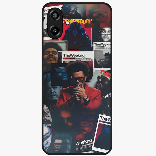 The Weeknd Glass Case showing flat back view with music inspired artistic portrait artwork and glossy glass finish.