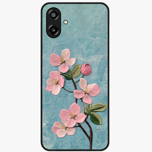 Threaded Blossom Breeze Glass Case showing flat back view with delicate blossom artwork and glossy glass finish.