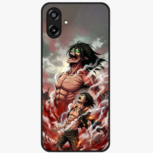 Titan Awakening Fury Glass Case showing flat back view with powerful titan inspired artwork and glossy glass finish.