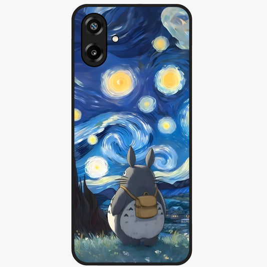 Totoro In Van Gogh Art Glass Case showing flat back view with whimsical character artwork inspired by Van Gogh style and glossy glass finish.