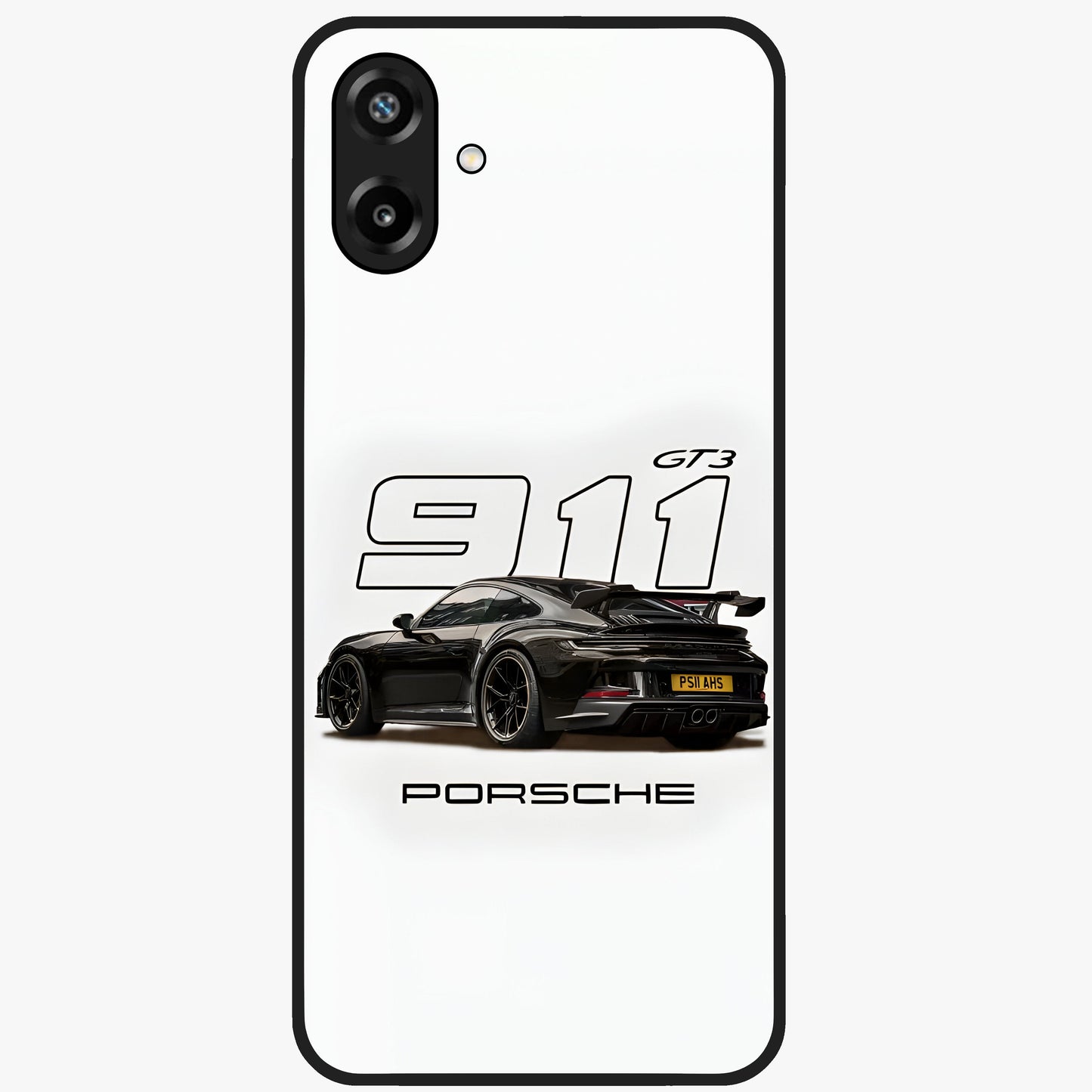 Turbo Legacy Icon Glass Case showing flat back view with iconic sports car inspired artwork and glossy glass finish.