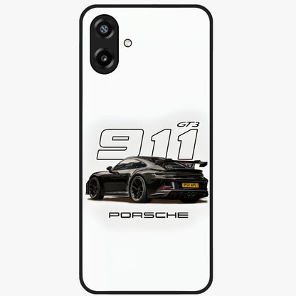 Turbo Legacy Icon Glass Case showing flat back view with iconic sports car inspired artwork and glossy glass finish.