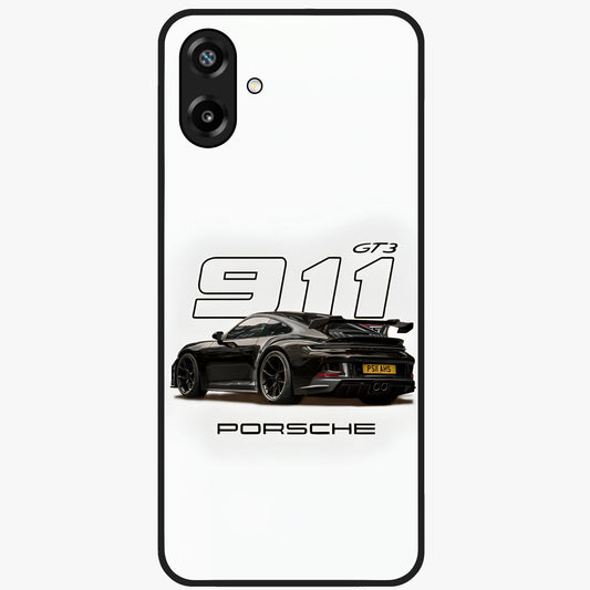 Turbo Legacy Icon Glass Case showing flat back view with iconic sports car inspired artwork and glossy glass finish.