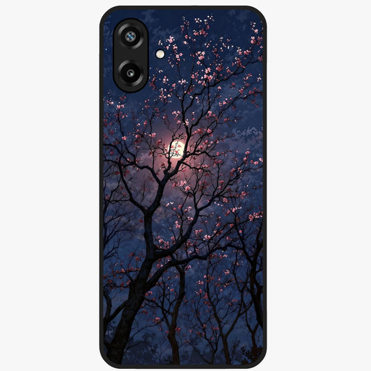 Twilight Sakura Serenade Glass Case showing flat back view with cherry blossom artwork at twilight and glossy glass finish.