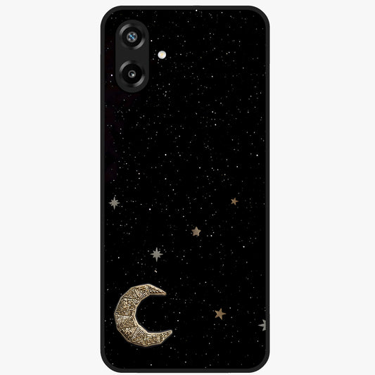Twinkle Star With Half Moon Glass Case showing flat back view with star and half moon artwork and glossy glass finish.