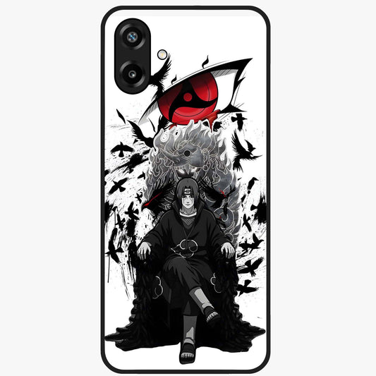Uchiha Shadow Throne Glass Case showing flat back view with cosmic underwater themed artwork and glossy glass finish.