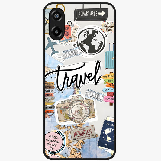 Wanderlust Journal Glass Case showing flat back view with travel inspired artwork and glossy glass finish.
