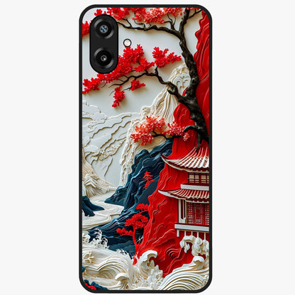 Whispers Of Sakura Waves Glass Case showing flat back view with cherry blossom wave artwork and glossy glass finish.
