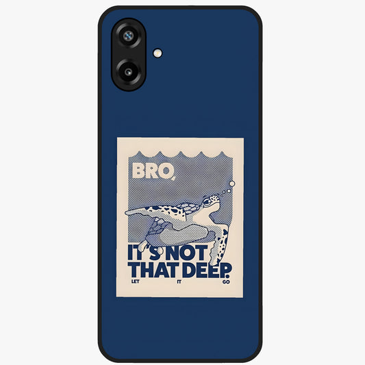 Worry Less Swim Glass Case showing flat back view with playful motivational artwork and glossy glass finish.