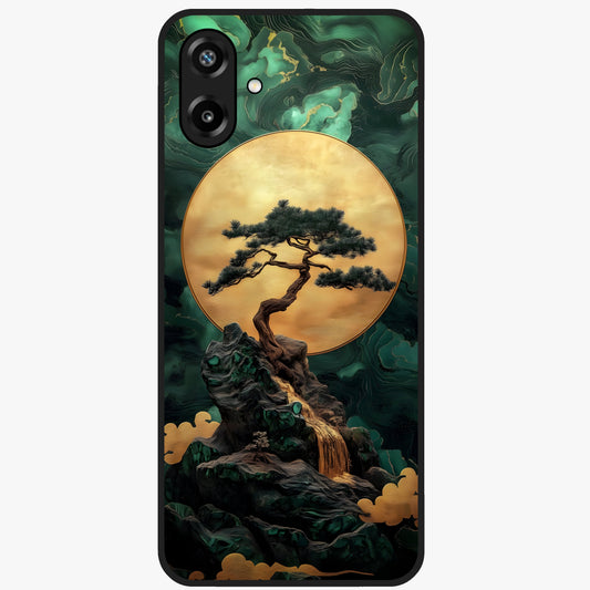 Zen Moon Rise Glass Case showing flat back view with calm moonrise artwork and glossy glass finish.