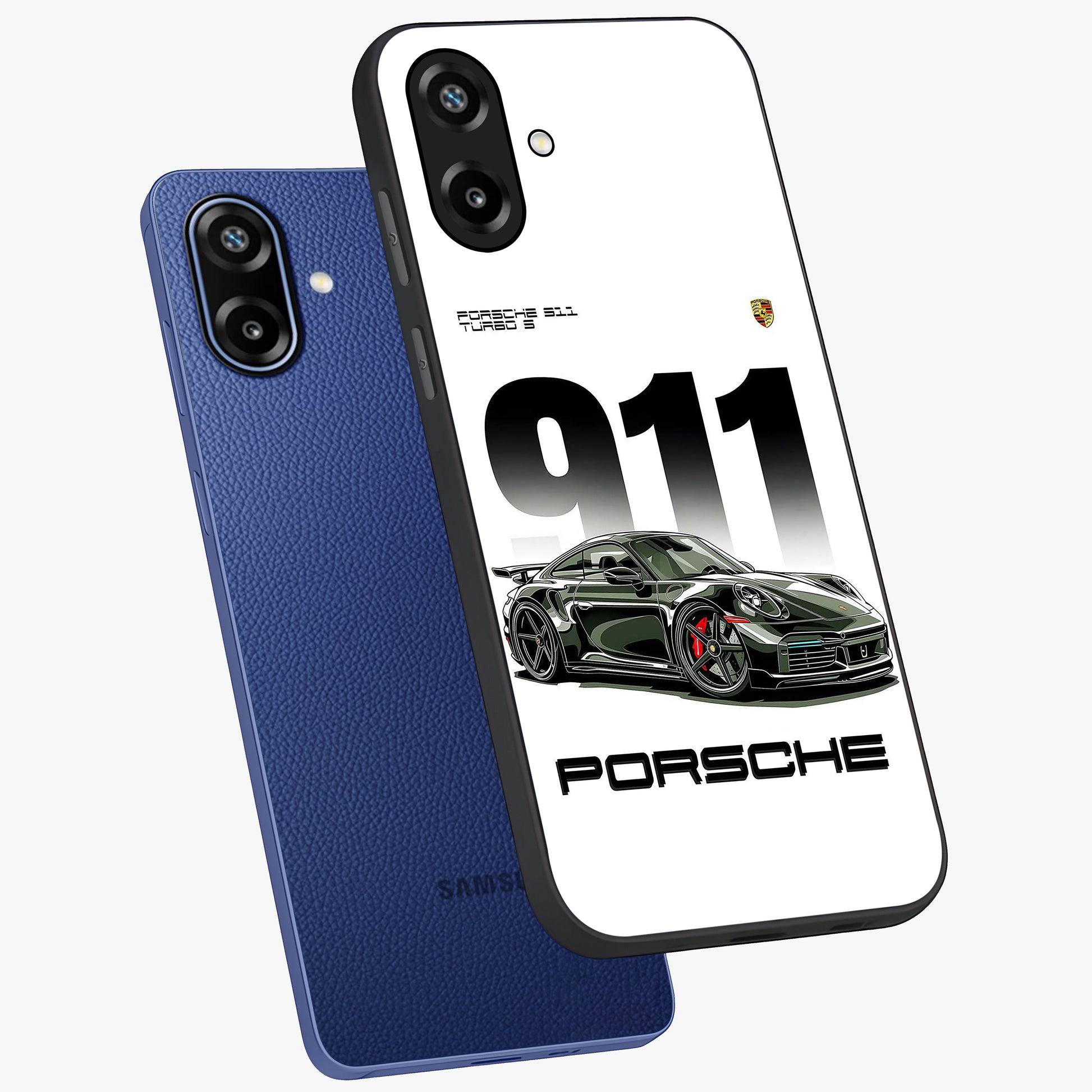 911 Turbo Dominance Glass Case displayed in premium angled mockup highlighting sporty car illustration and sleek glass surface.
