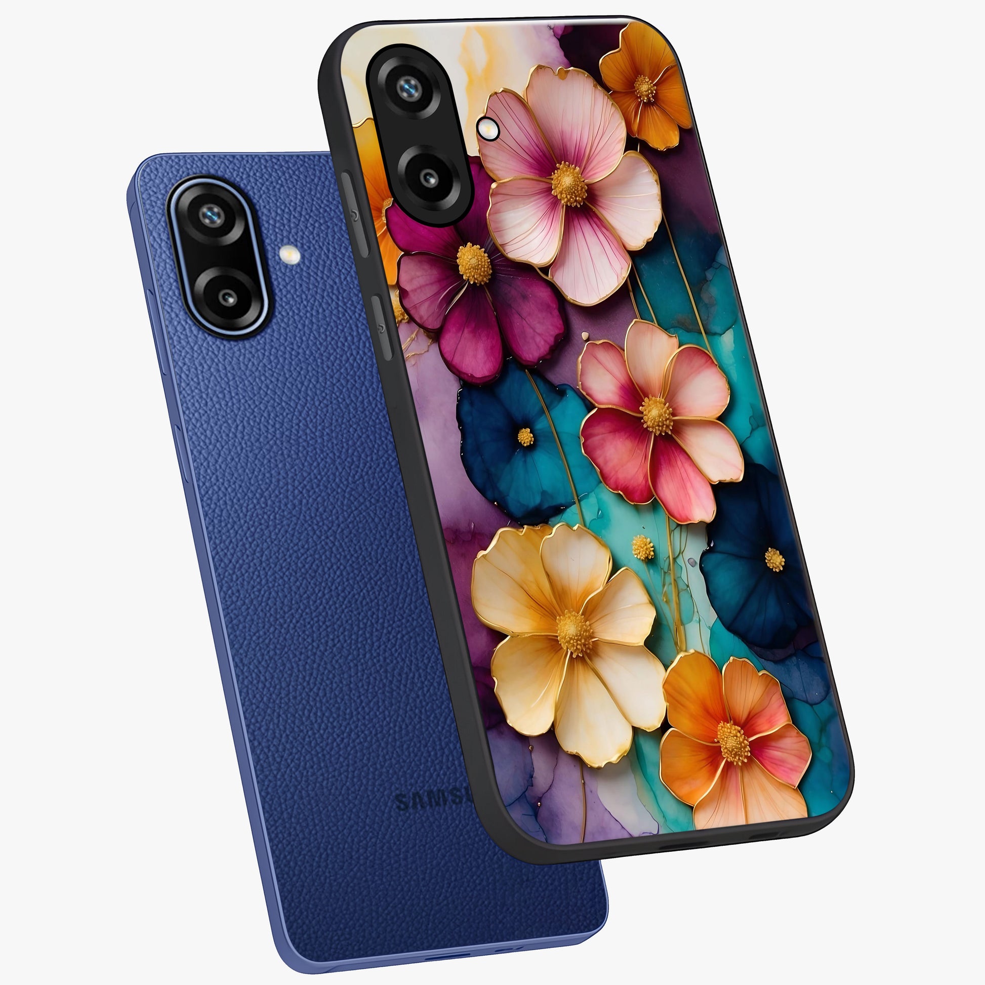 Artlyn Grace Flower Pattern Glass Case displayed in angled mockup highlighting delicate flower pattern design and smooth glass surface.