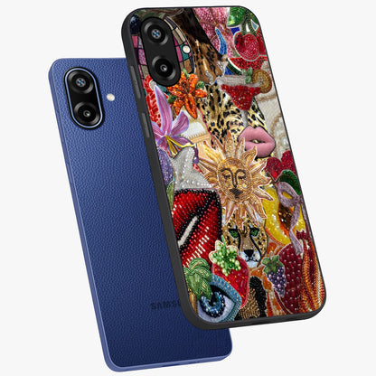 Beaded Fashion Jungle Glass Case displayed in angled mockup highlighting colorful fashion bead design and artistic pattern.