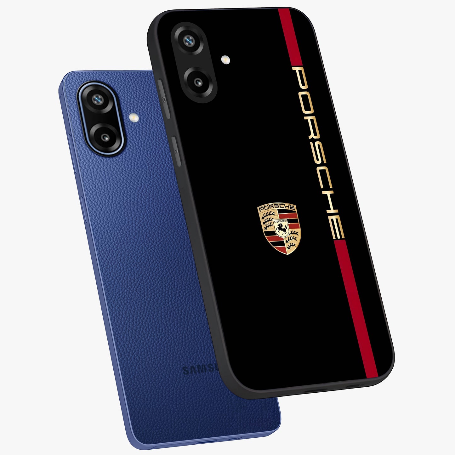 Black Minimal Porsche Glass Case displayed in angled mockup highlighting modern minimal car illustration and clean aesthetic design.