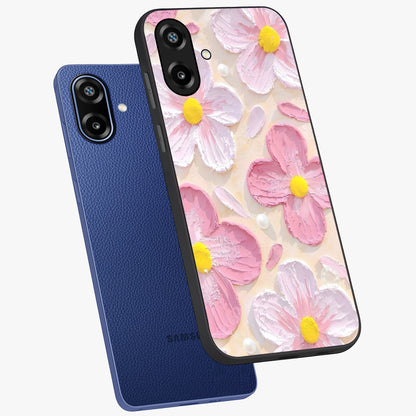 Blush Bloom Texture Glass Case displayed in angled mockup highlighting subtle bloom pattern with aesthetic pastel design.