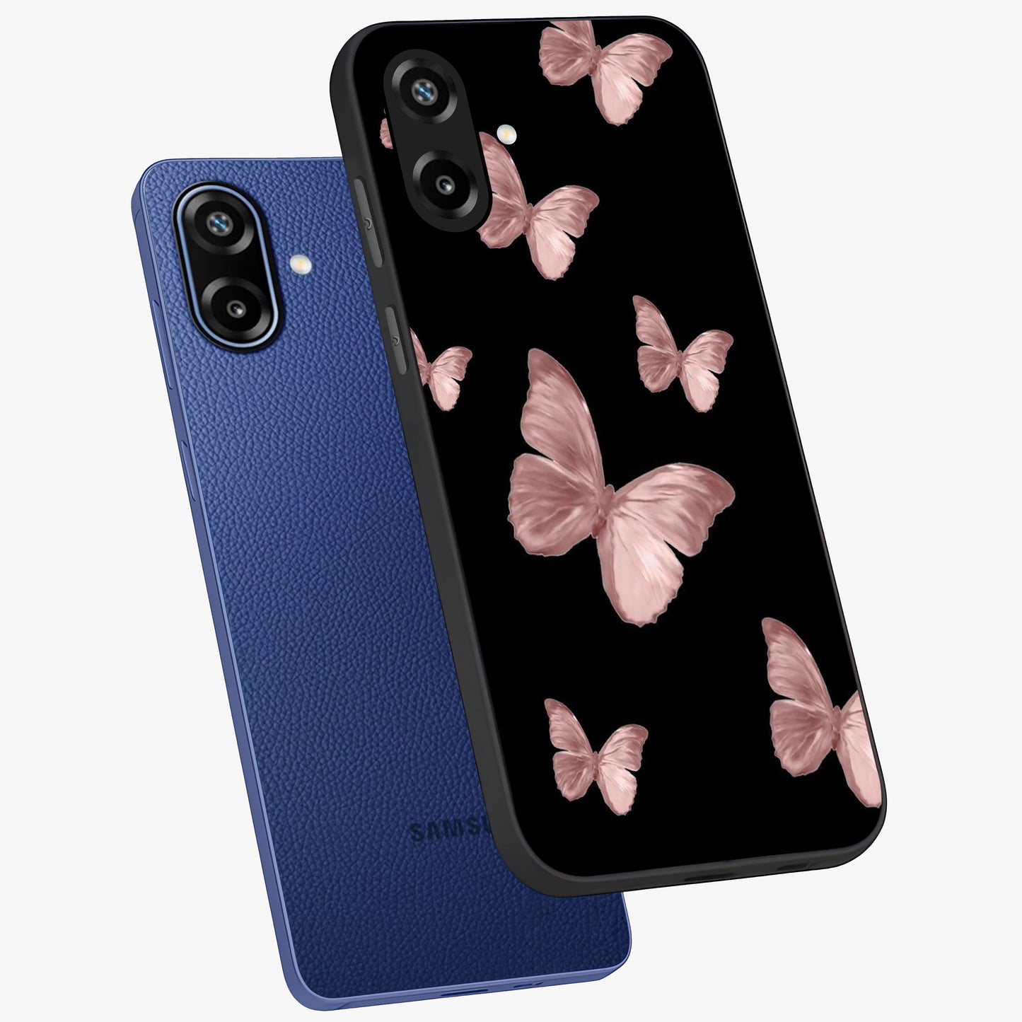Butterfly Pattern Glass Case displayed in angled mockup highlighting delicate butterfly design and aesthetic pattern style.