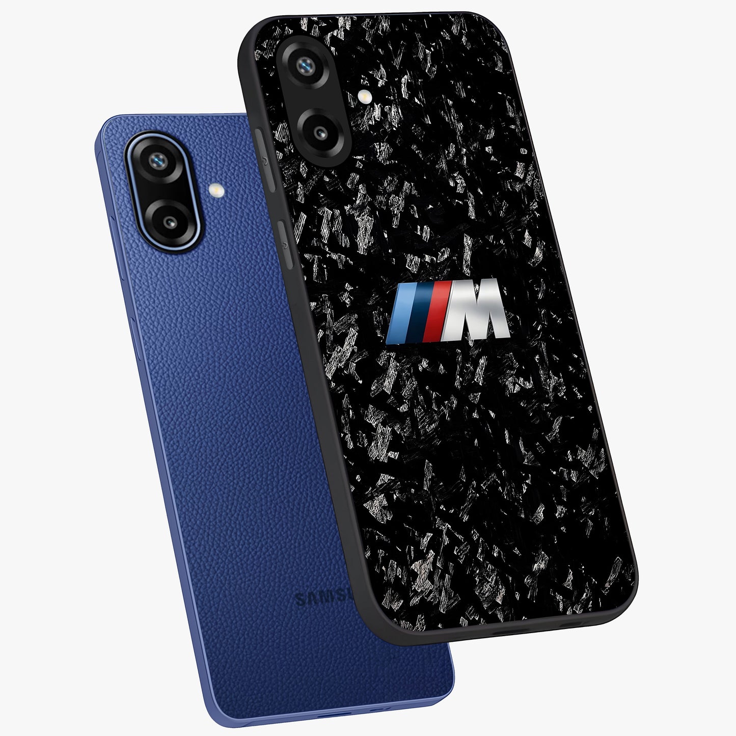 Carbon Speed Mark Glass Case displayed in angled mockup highlighting racing inspired carbon design and sleek aesthetic style.